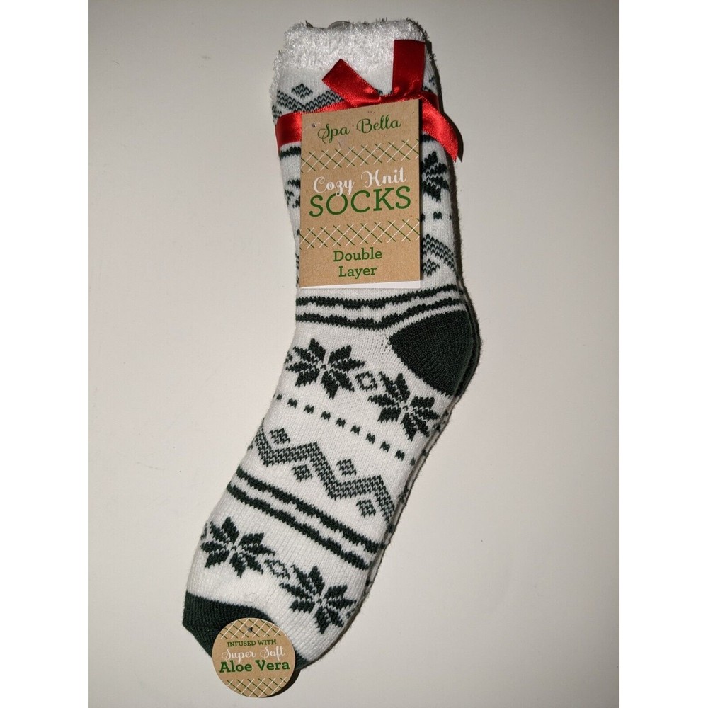 Cozy knit socks double layer infused with ALOE New with Tags. Holiday Design.